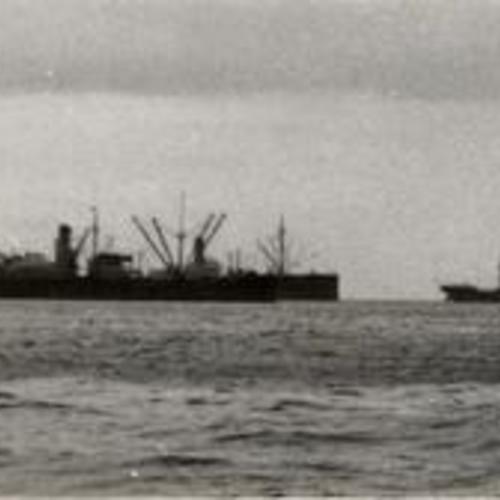 [Ships in San Francisco Bay awaiting settlement of longshoremen's strike]