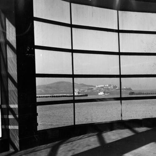 [View of Alcatraz from the "color room" of the Aquatic Park casino]