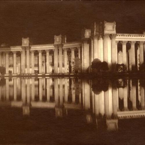 [Lagoon reflection of Palace of Fine Arts at night]