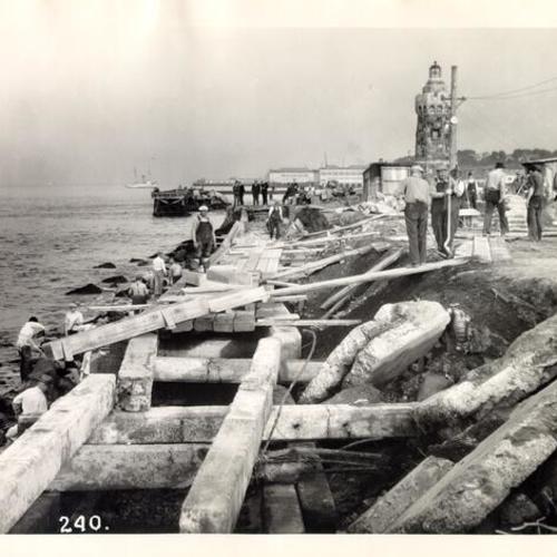 [Sea wall under construction at Yacht Harbor]