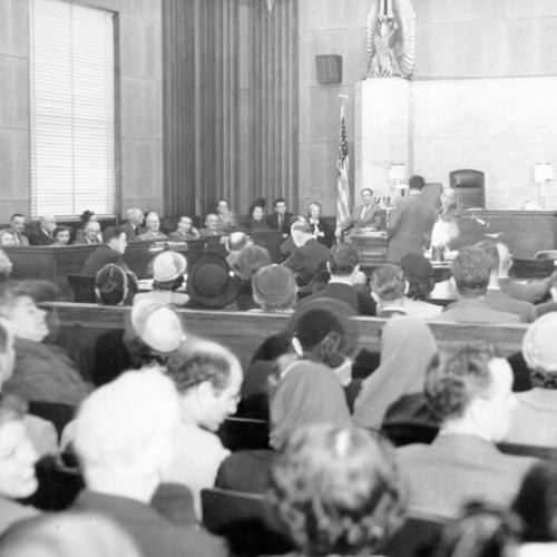 [View of courtroom of Harry Bridges perjury-conspiracy trial]