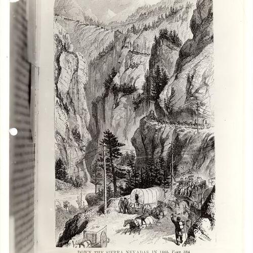 [Drawing "Down the Sierra Nevadas, in 1865"]