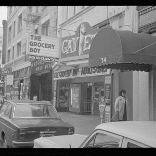 Street view of Gayety Theatre featuring "The Grocery Boy" on signage