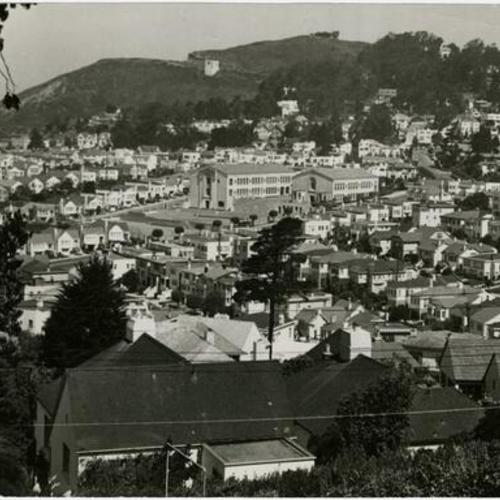 [View of the West Portal district from Claremont Avenue and Taraval Street]