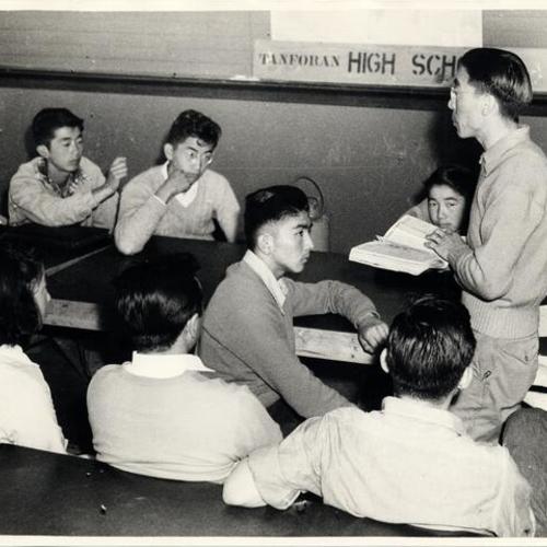 [Japanese-American high school class at Tanforan Relocation Center]
