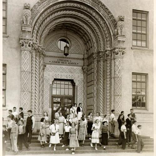 [Students standing on the steps of Presidio Junior High School]