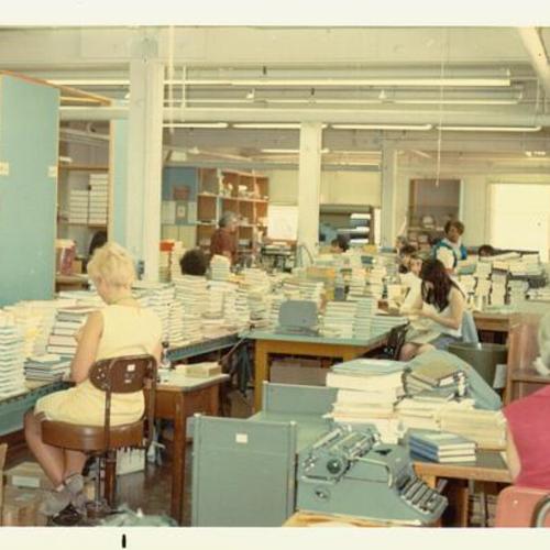 [View of start of processing line in the Order Department at Main Library]
