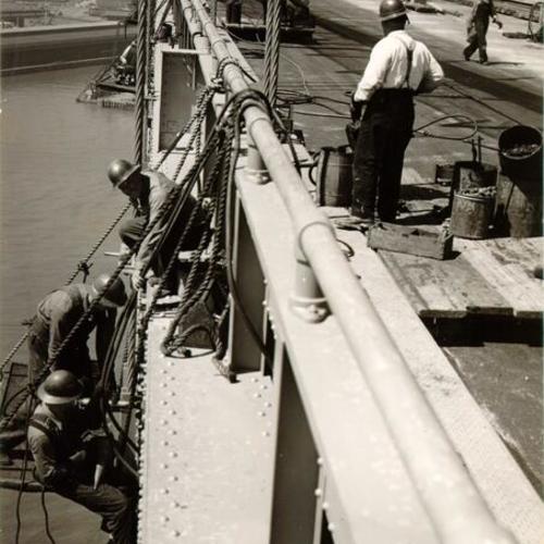 [Bridge workers on the San Francisco-Oakland Bay Bridge]