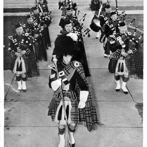 [Sixth Army Pipe Band in marching formation, Presidio of San Francisco]