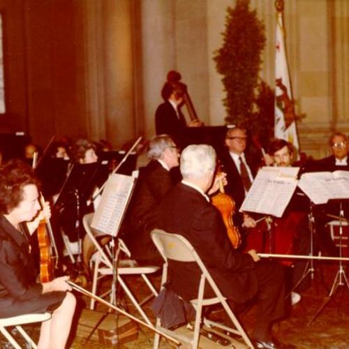 [Musicians wait to play at Joseph Alioto's 1972 inauguration]