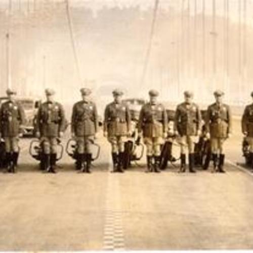 [San Francisco-Oakland Bay Bridge highway patrol unit on bridge]
