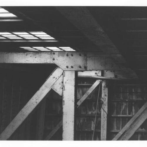 [Interior view of the roof of the Pier 16 shed]