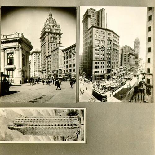 [Two photos of Market Street and a drawing of an apartment building at Green and Leavenworth streets]