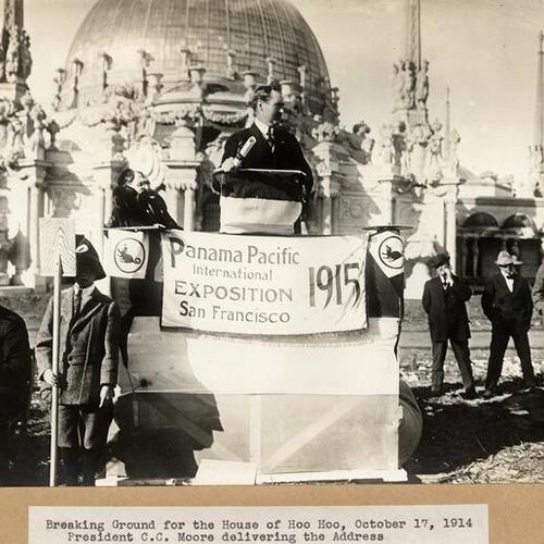 Breaking ground for the House of Hoo Hoo, October 17, 1914, President C.C. Moore delivering the address