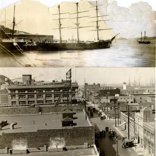 [Two photos of the waterfront from 1870 (?) and the 1920's]