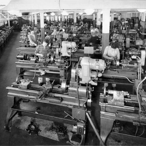 [View of a portion of the Apprentice School Practice Machine Shop, Hunters Point Naval Shipyard]