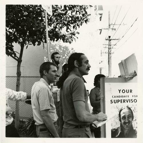 [Harvey Milk and others rally during his first campaign for supervisor]