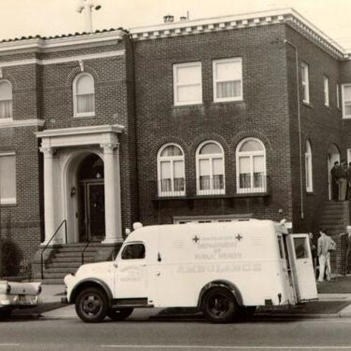 [Department of Public Health ambulance parked in front of a rest home at 2646 Fulton Street]