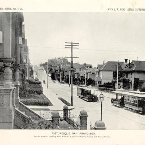 "Picturesque San Francisco," Pacific Avenue, looking west from S. E. corner Pacific Avenue and Pierce Street