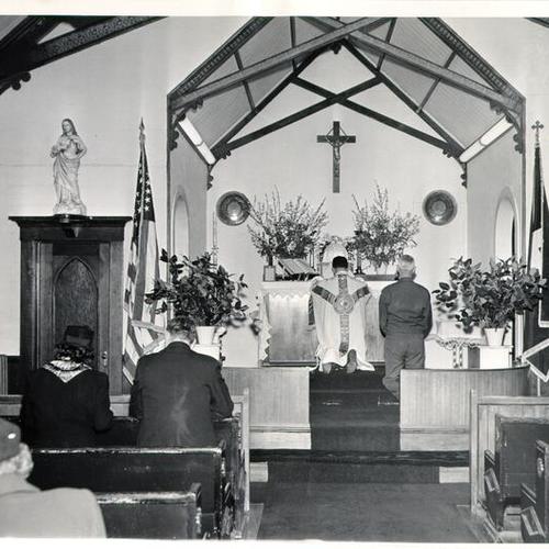 [Father Thomas Corcoran (Chaplain - Major) and Brigadier General Frederic Butler at the Chapel of our Lady, Presidio]