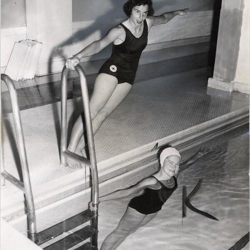 [Instructor Ruth Giger with a student at the Y.W.C.A. at 620 Sutter Street]