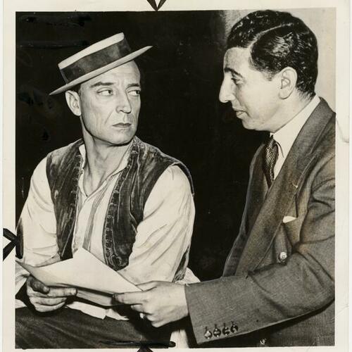 Buster Keaton (left) and attorney David Berger during alimony trial 