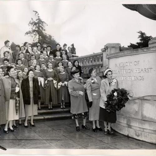 [Ceremony honoring Phoebe Apperson Hearst near the monument to her in Golden Gate Park]