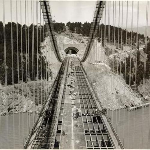 [View of west portal of the Yerba Buena Island Tunnel section of San Francisco-Oakland Bay Bridge during construction]