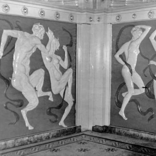 [Reliefs on walls of old Hippodrome nightclub]