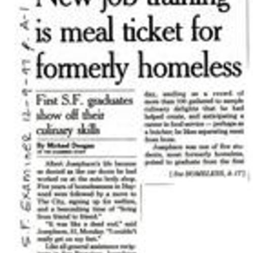 New Job Training is Meal Ticket for Formerly Homeless, San Francisco Examiner, December 9 1997, 1 of 2