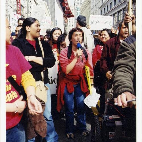 [Sheryl, Robyn and Joanne at an anti-war protest on Market Street]