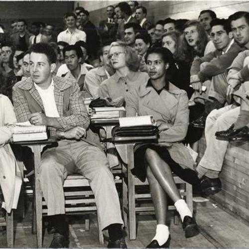 [Students at an American Veterans Committee political rally at San Francisco Junior College]