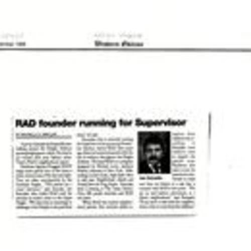 RAD Founder Running for Supervisor, Western Edition, September 1996
