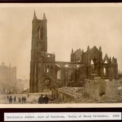 California Street, east of Stockton. Ruins of Grace Cathedral.1906