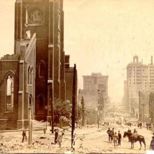 [Old St. Mary's Church viewed looking down California Street from Grant Street]