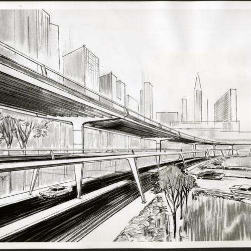 [Sketch of a steel freeway]