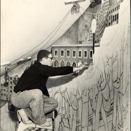 [Artist Lucien Labaudt working on a Coit Tower mural]