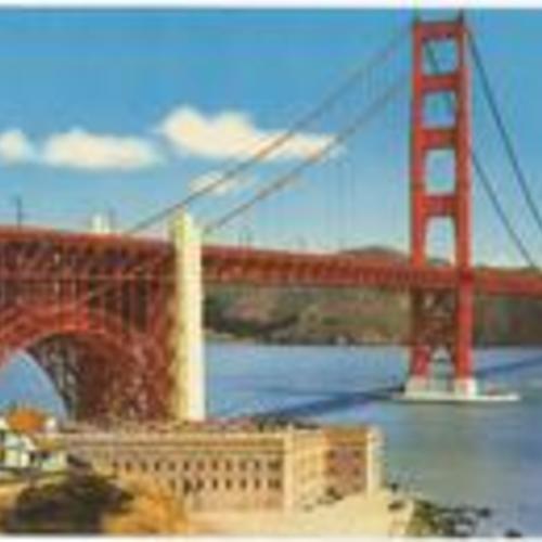 [Golden Gate Bridge viewed from above Fort Point]