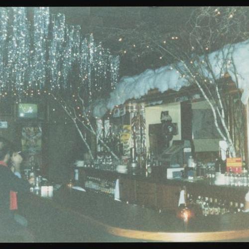 View of bar with holiday decorations