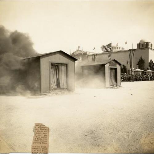 [Burning of earthquake refugee shacks during "Nine Years After" celebration at the Panama-Pacific International Exposition]