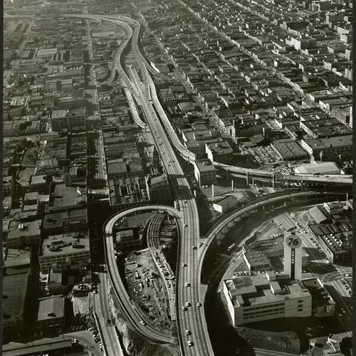 [Aerial view of Bayshore Freeway]