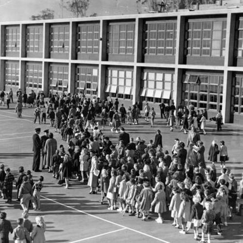 [Opening day for the new million-dollar Miraloma Elementary School]