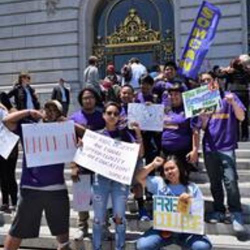 [Members of Youth Arm of SOMCAM in front of City Hall participating in the fight for free tuition at City College]