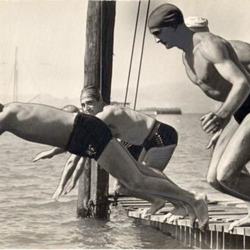 [Members of the Dolphin Club Paul Silvester, Bill Maywood and Dennis Mahoney]