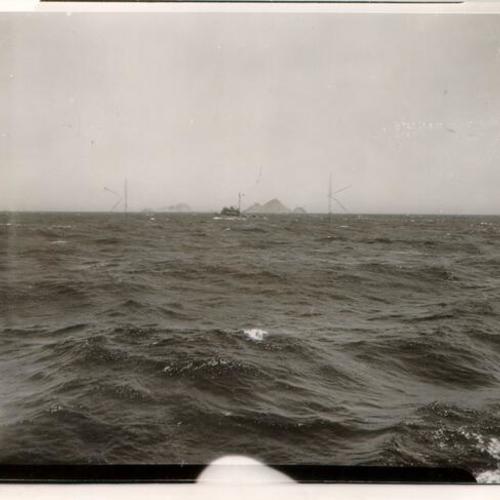 [View of the Farallon Islands from a boat off the coast]