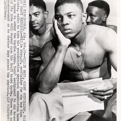[Willie Mays waiting to take his physical examination to enter the Marine Corps]