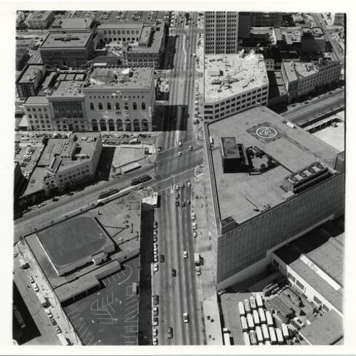 [Aerial view of Van Ness Avenue at Market Street]