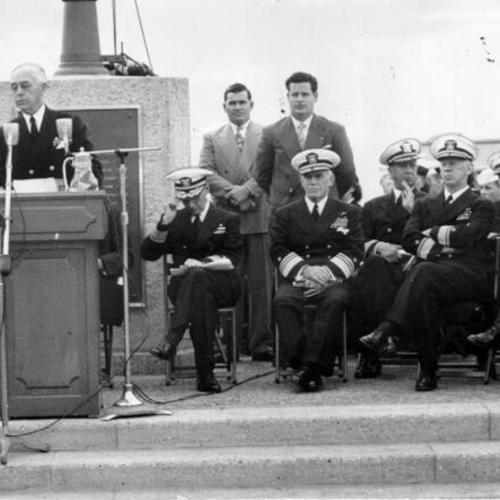 [Dedication ceremony for the U.S.S. San Francisco memorial at Land's End in San Francisco]