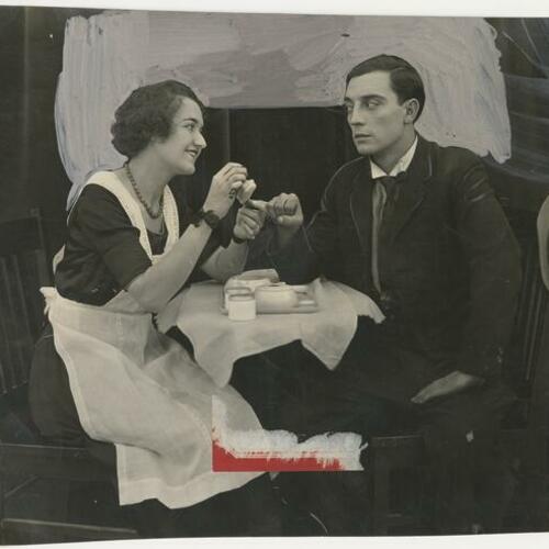 Buster Keaton (right) and Margaret Leahy in scene from "Hard Luck"