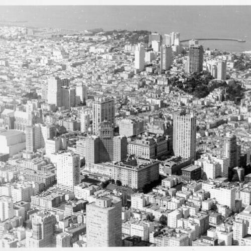 [Aerial view of San Francisco, looking northwest, showing Nob Hill, Russian Hill and Marina district]